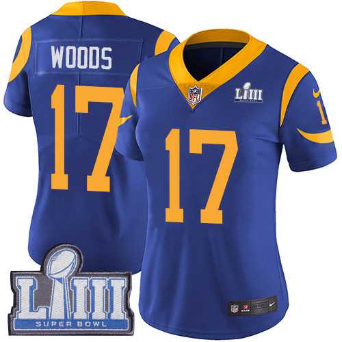 Women Nike Rams 17 Robert Woods Royal 2019 Super Bowl LIII Vapor Untouchable Limited Jersey,We sell and wholesale Women Nike Rams 17 Robert Woods Royal 2019 Super Bowl LIII Vapor Untouchable Limited Jersey on line form chian!